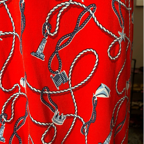 Crown & Ivy Mini Dress in Red w/Print of Rope Chains and Misc Objects Size Small - Picture 3 of 6